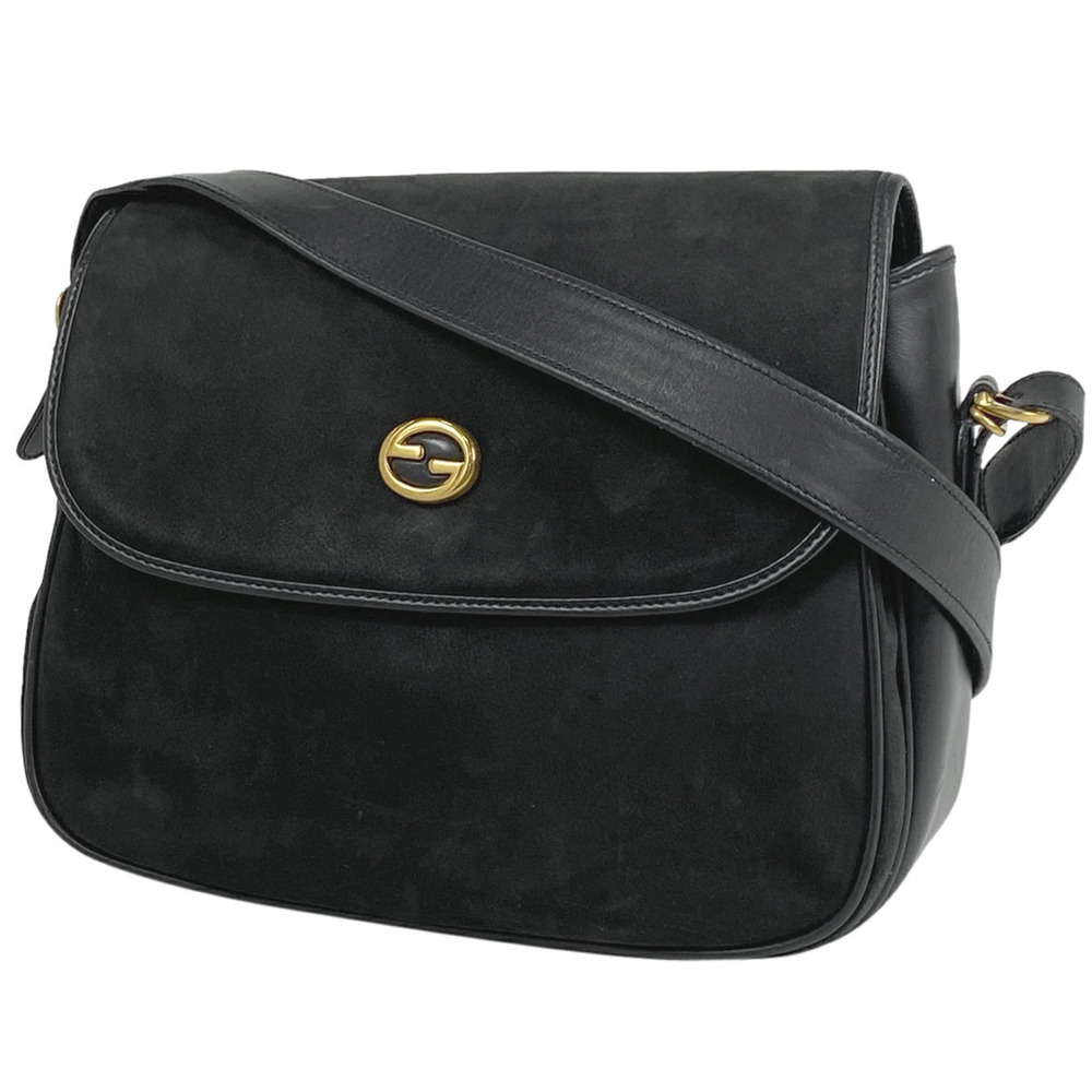 Gucci Shoulder Interlocking Black Leather GG Bag Crossbody - Picture 2 of 6